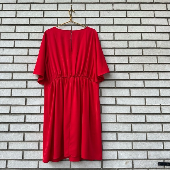 City Chic Knot Front Dress Lust Red 20 Tie Waist Batwing Sleeve V-Neck Cocktail - Picture 13 of 13
